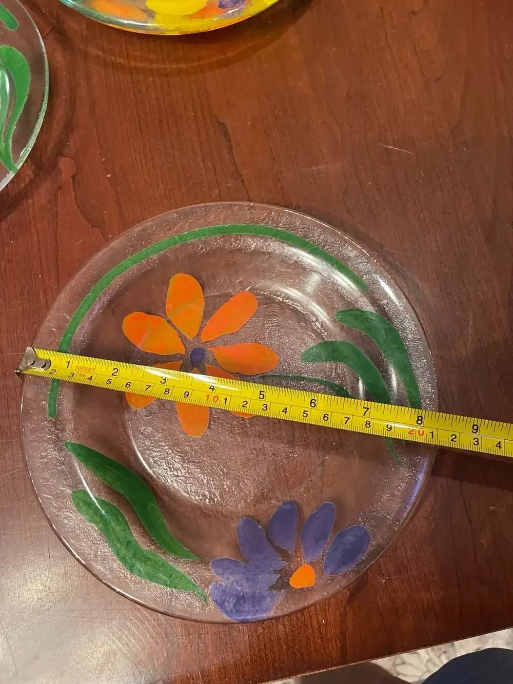 Set of 4 Hand-Painted Floral Textured Glass Salad Plates